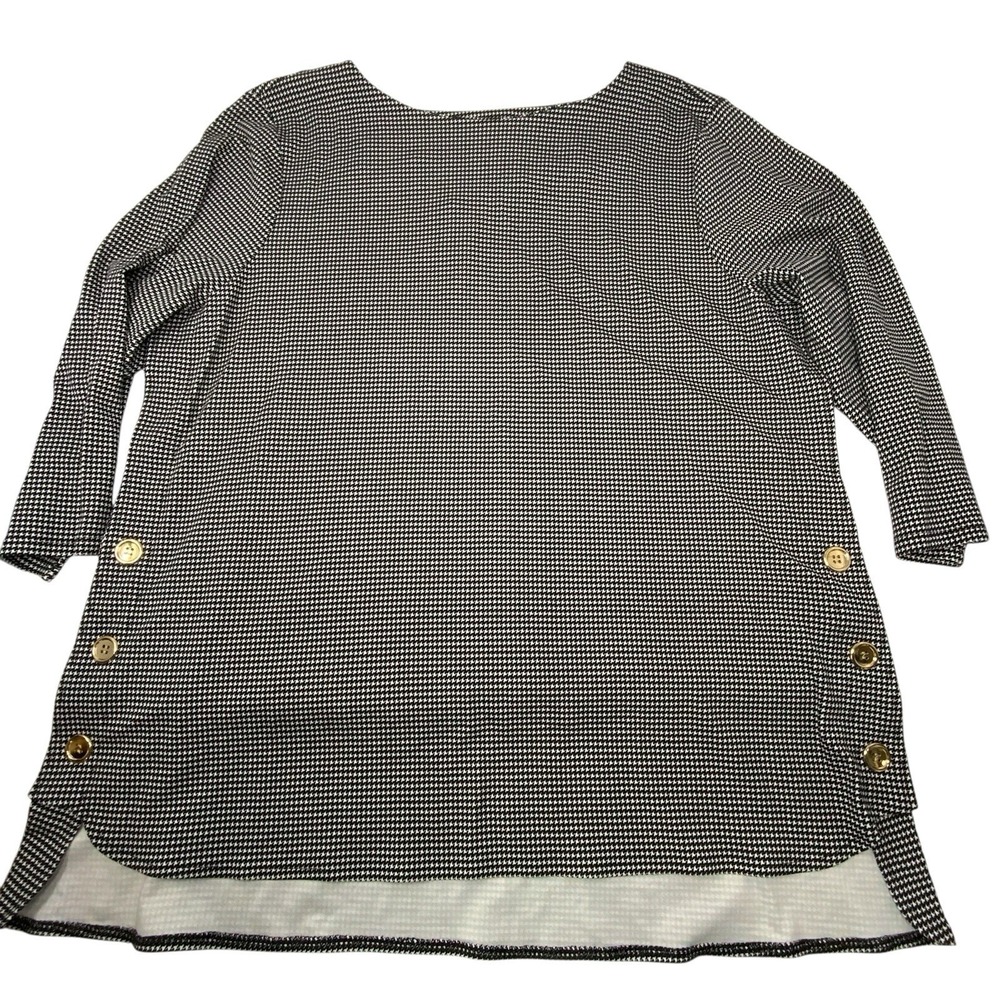 Chicos Houndstooth Black White Ponte Knit 3/4 Sleeve Tunic Size 3 (XL) Buttons